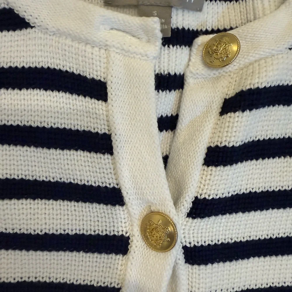 J. Crew Striped Navy and White Cardigan
